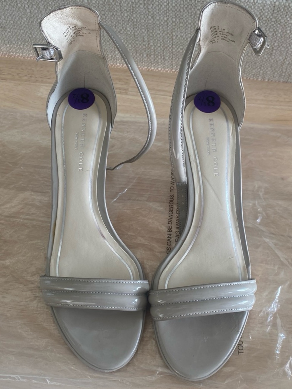 Taupe Kenneth Cole 8.5 3 inch patent leather sandals
